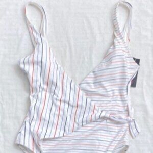 No Boundaries Campaign Stripe Wrap One Piece Swimsuit - Size Medium (7-9)